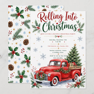 Vintage Red Truck Christmas Party Invitation