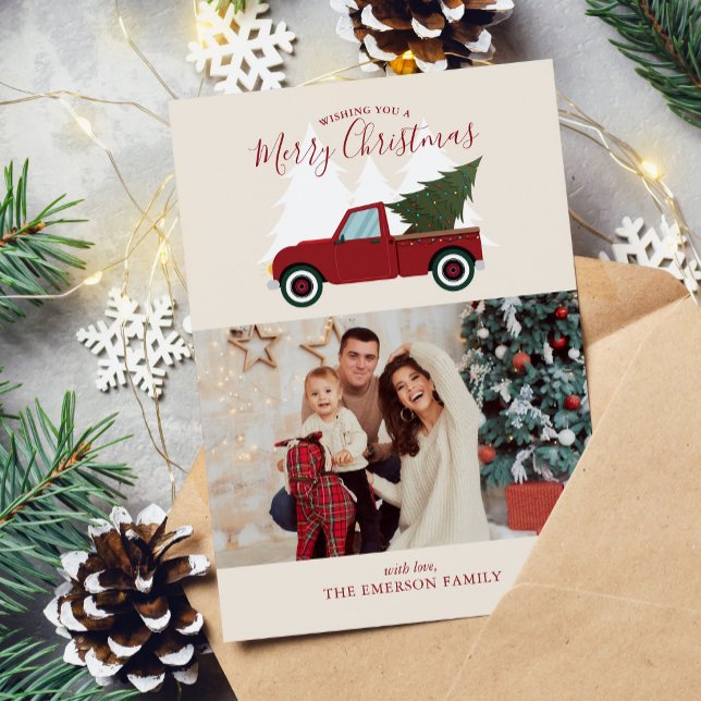 Vintage Red Truck Christmas Photo Holiday Card (Creator Uploaded)