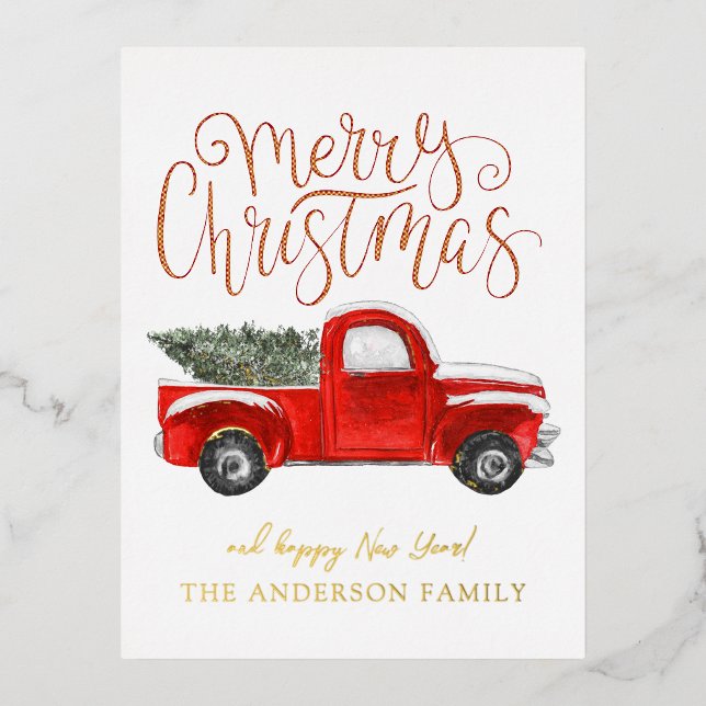 Vintage Red Truck Christmas Postcard (Front)