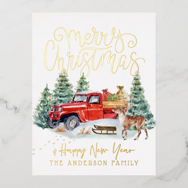 Vintage Red Truck Christmas Postcard (Front)