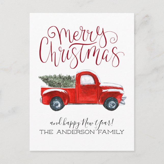 Vintage Red Truck Christmas Postcard (Front)
