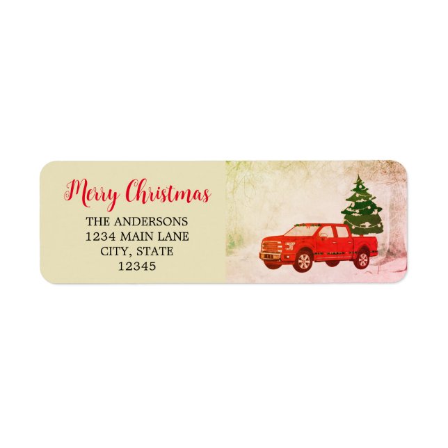 Vintage Red Truck Christmas Return Address Label (Front)