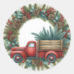 Vintage Red Truck Christmas Sticker