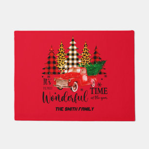Vintage red truck Christmas time Doormat