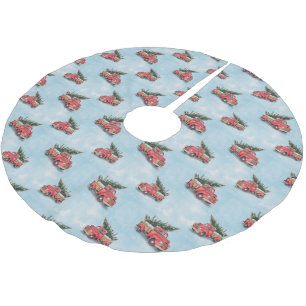 Vintage Red Truck Christmas Tree Brushed Polyester Tree Skirt