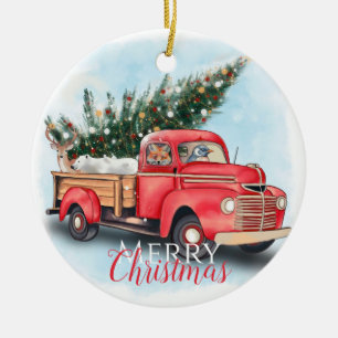 Vintage Red Truck Christmas Tree Ceramic Tree Decoration