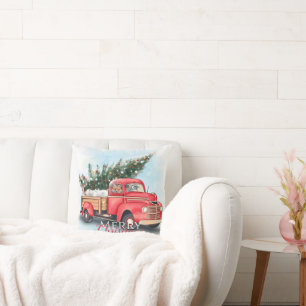 Vintage Red Truck Christmas Tree Cushion