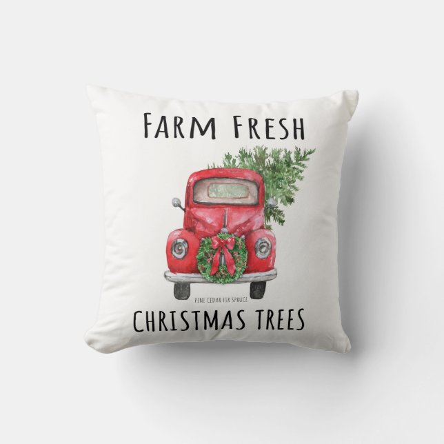 Vintage Red Truck Christmas Tree Cute Farmhouse Cushion (Front)