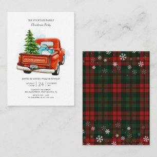 Vintage Red Truck Christmas Tree Family Party Card