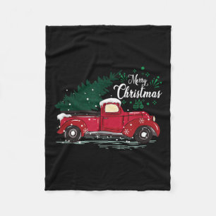Vintage Red Truck Christmas Tree Fleece Blanket