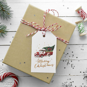 Vintage Red Truck Christmas Tree Gift Tags
