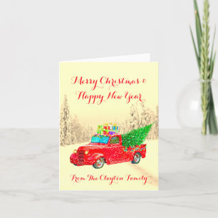 Vintage Red Truck Christmas Tree & Gifts Holiday