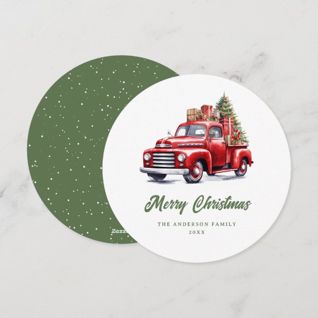 Vintage Red Truck Christmas Tree Holiday Card (Front/Back)