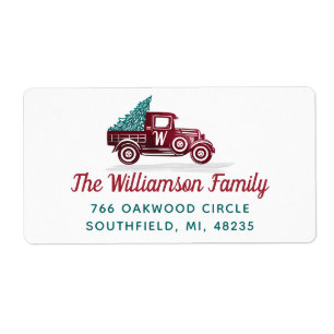 Vintage Red Truck Christmas Tree Monogram Address