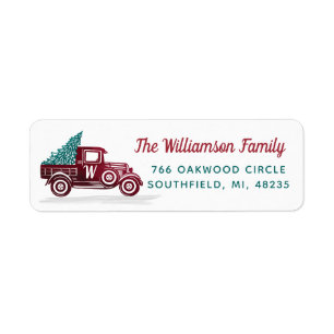 Vintage Red Truck Christmas Tree Monogram Address