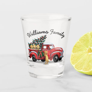 Vintage Red Truck Christmas Tree Monogram Name Shot Glass
