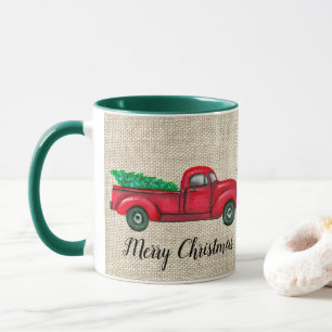 Vintage Red Truck Christmas Tree Mug