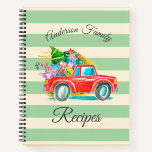 Vintage Red Truck Christmas Tree Recipes Name Art Notebook