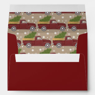 Vintage Red Truck Christmas Tree Retro Holiday Envelope