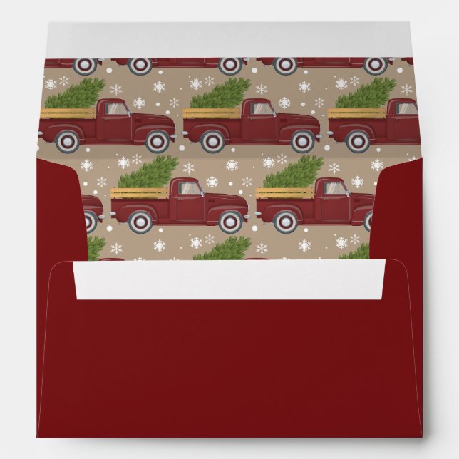 Vintage Red Truck Christmas Tree Retro Holiday Envelope (Back (Bottom))