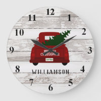 Vintage Red Truck Christmas Tree Rustic Wood Round