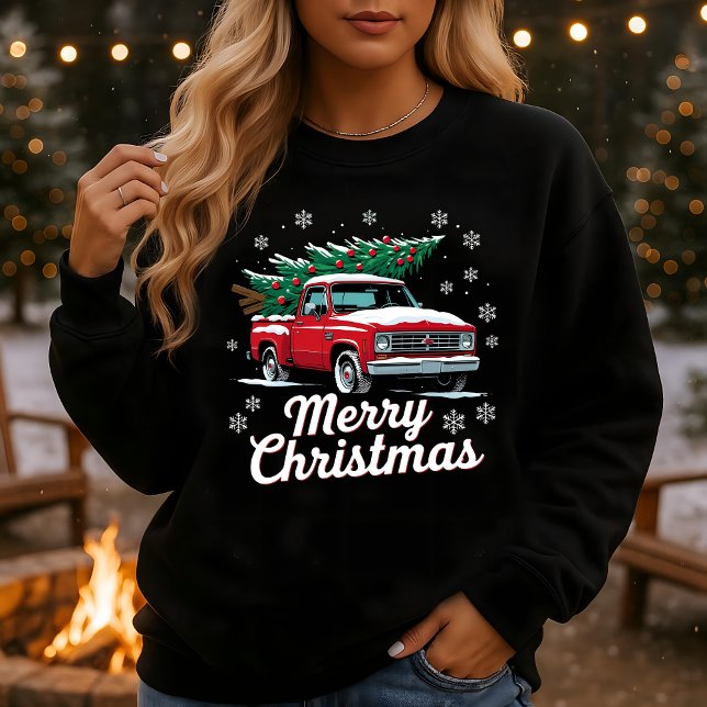 Vintage Red Truck Christmas Tree Snow Sweatshirt (Creator Uploaded)