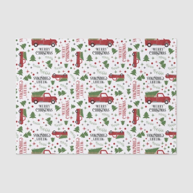 Vintage Red Truck Christmas Tree Tissue Paper (Front)