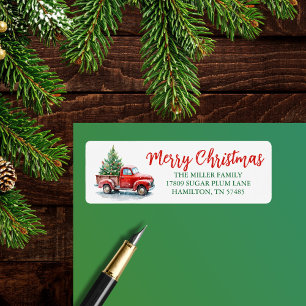 Vintage Red Truck Christmas Tree Watercolor Return