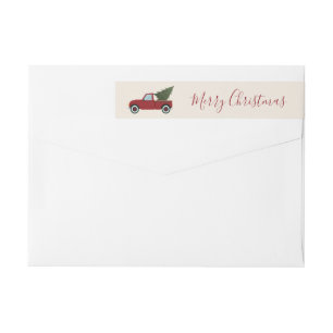 Vintage Red Truck Christmas Wrap Around Label