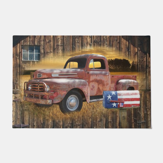 Vintage Red Truck Doormat (Front)