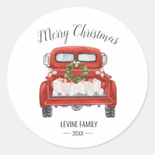 Vintage Red Truck Family Merry Christmas Classic Round Sticker