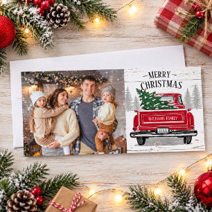 Vintage Red Truck Family Photo Rustic Holiday Card