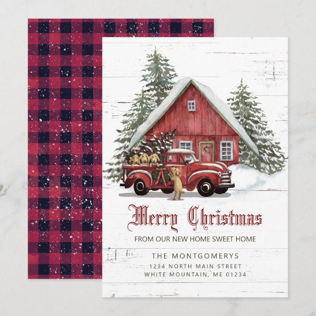Vintage Red Truck Farmhouse Dogs Christmas Moving  Announcement (Front/Back)