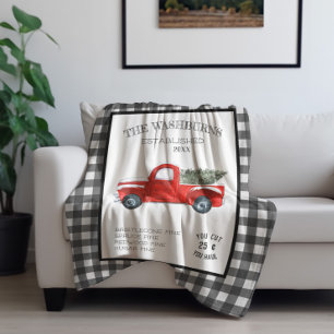 Vintage Red Truck Farmhouse Family Name Blanket