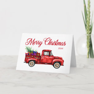 Vintage Red Truck Gifts Tree Merry Christmas Year Card