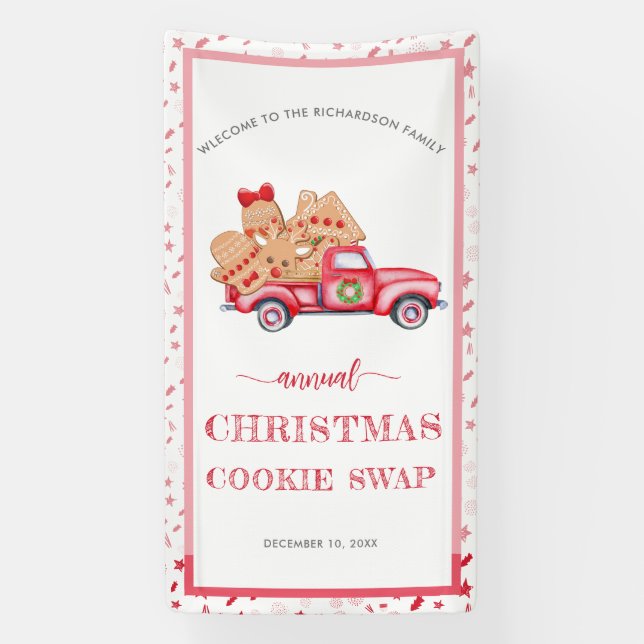 Vintage Red Truck Gingerbread Cookie Swap Banner (Vertical)