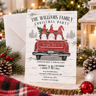 Vintage Red Truck Gnome Christmas Party Invitation
