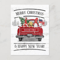 Vintage Red Truck Gnome Couple Dog Patriotic Xmas