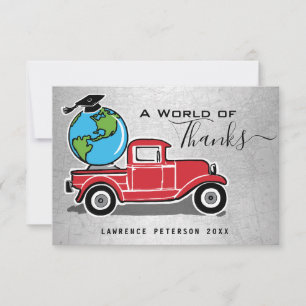 Vintage Red Truck Grad Cap World Graduation Thank You Card