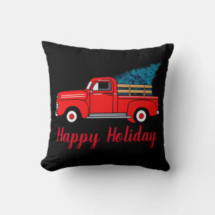 Vintage Red truck, happy holiday Cushion