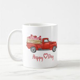 Vintage Red Truck Hearts Valentines Day Coffee Mug