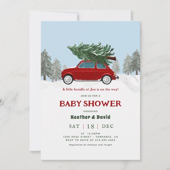 Vintage Red Truck Holiday Baby Shower Invitation (Front)