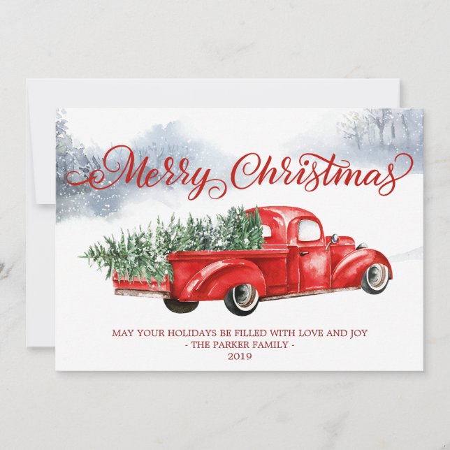Vintage Red Truck Holiday Christmas Greeting Card (Front)