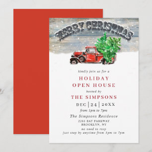 Vintage Red Truck Holiday Christmas Open House Invitation
