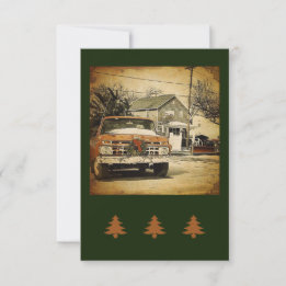 Vintage Red Truck Holiday Flat Greeting Card