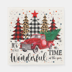 Vintage Red Truck Holiday Wonderful Time of Year Napkin