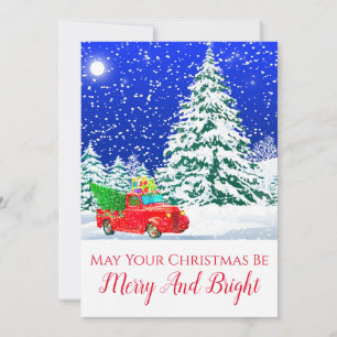 Vintage Red Truck In Snow Christmas Merry & Bright