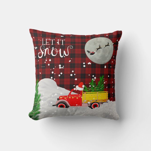 Vintage RED TRUCK Lumberjack Buffalo Plaid Xmas Cushion (Front)