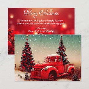 Vintage Red Truck Merry Christmas Card