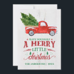 Vintage Red Truck Merry Christmas Card<br><div class="desc">Vintage red Christmas truck with falling snow and holiday greeting. Personalise with your family name and message text.</div>